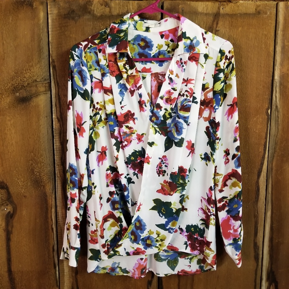 Pleione Hi-Low Wrap Front Blouse